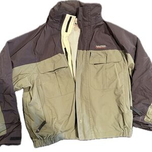 Nautica Men's Two-Tone Jacket - Olive and Brown inner red lining 100% goose down